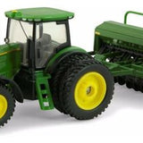 Miniatura Trator John Deere 7215r Com Semeadora Cor Verde - 1/32