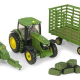 Miniatura Trator John Deere 6210R Com Enfardadeira + Fenos 1/64