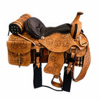 Sela Americana Quarto de Milha Entalhada com Alforge e Porta Whisky (18 Polegadas)